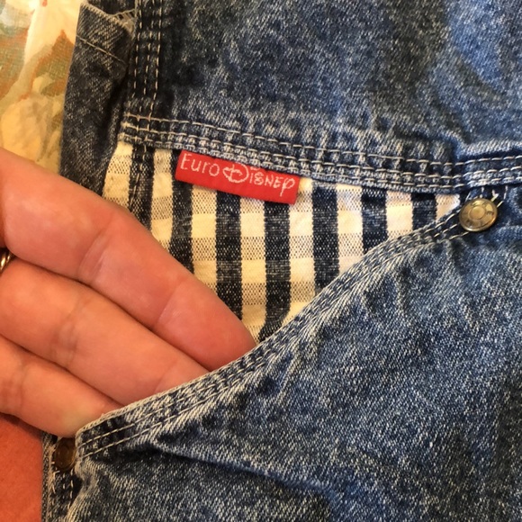 VINTAGE Euro Disney size 18 Month Denim Overalls Patches & Plaid Inserts UNISEX - Picture 7 of 16
